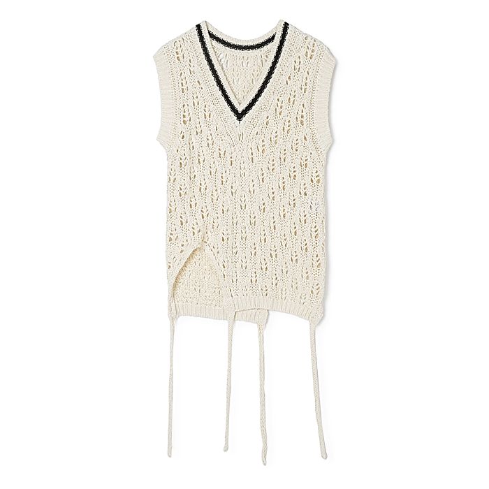 新品タグ付き！beautiful people ニットベスト 38 ECRU beautiful people｜double－end cotton wool linen lace top｜ベスト