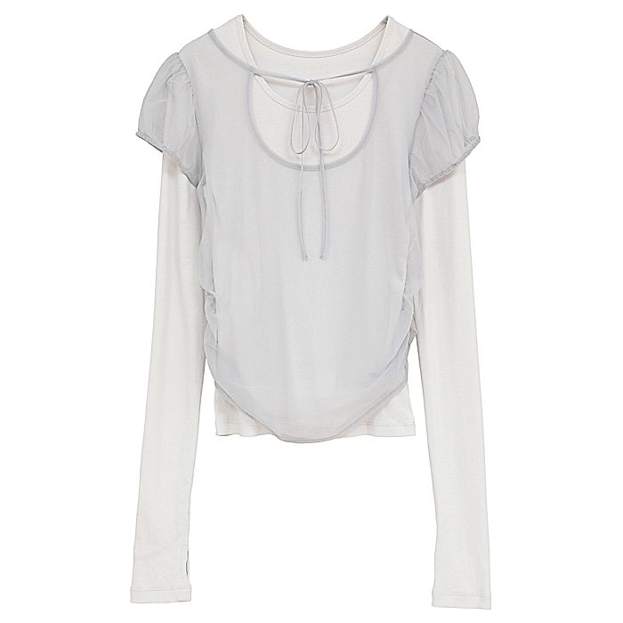CLANE｜LAYERED TULLE RIBBON CUT TOPS｜カットソー｜HAPPY PLUS