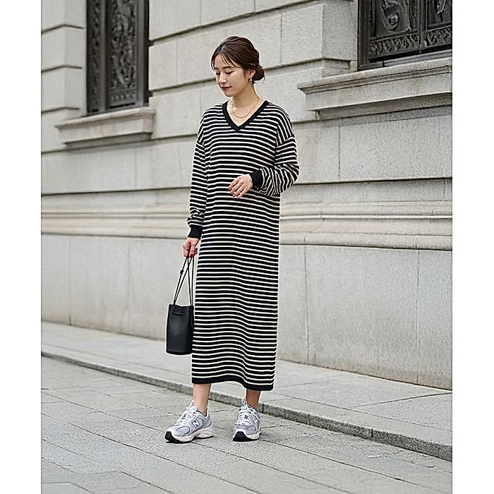 STYLE DELI｜Vネックトリミングボーダーワンピース｜その他｜HAPPY PLUS