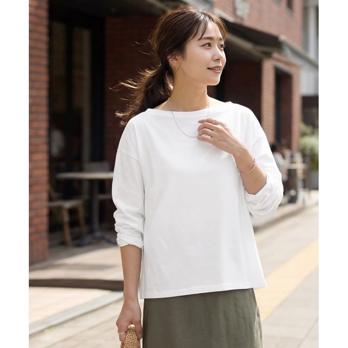 ほ様 トップス Fオフ白 STYLE DELI｜綿100ボートオフショルトップス｜カットソー｜HAPPY PLUS