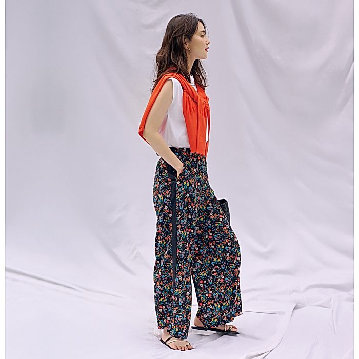MEYAME｜SIDE LINE WIDE PANTS（FLOWER）｜パンツ｜HAPPY PLUS