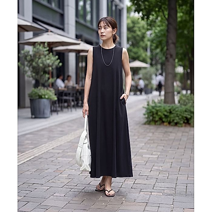 【美品】メゼンドソイル　ピンタックノースリーブ ワンピース ブラック　サイズ2 STYLE DELI｜接触冷感スムースカットノースリワンピース｜キャミソール
